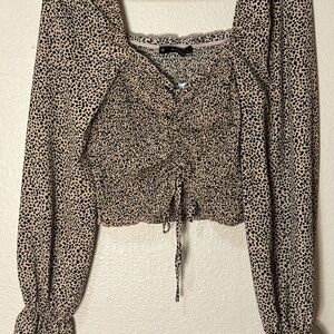 Leopard Ruched Long-Sleeve Crop Top NWT
